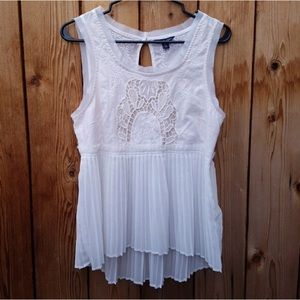 Pleated Embroidered white top